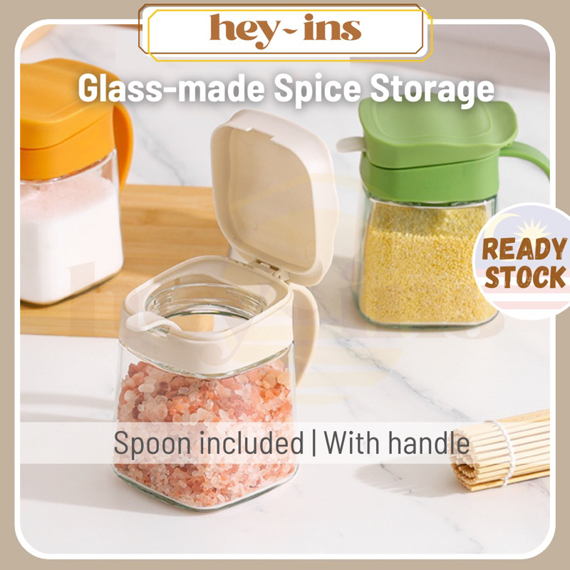 300ml Food Grade Thick Glass Seasoning Containers with handle & spoon ...