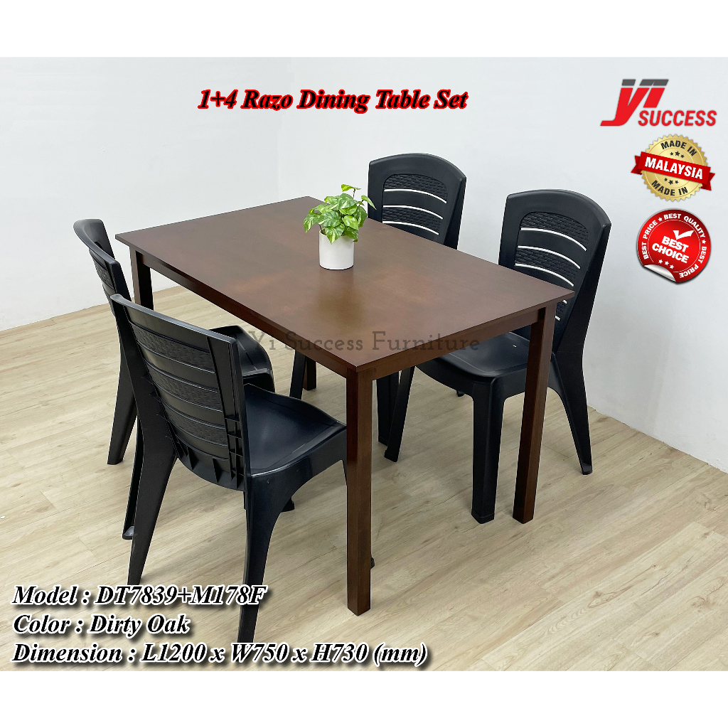 Yi Success Senzo Dining Table Set / Wooden Dining Table / Plastic Chair