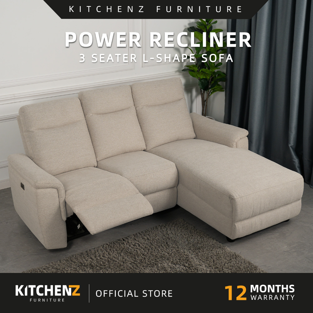 KitchenZ 6.5FT 3 Seater Linen Fabric Power Recliner Sofa Electrical ...