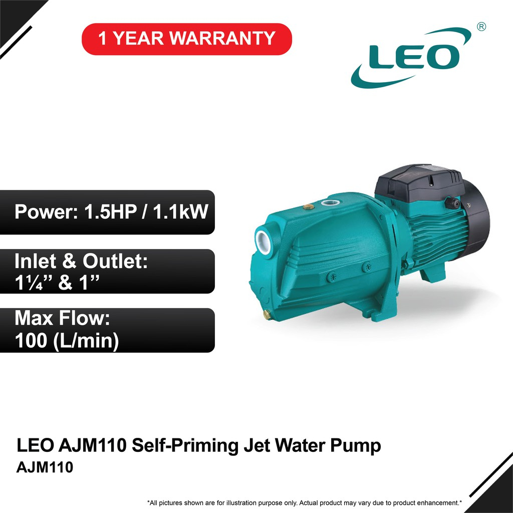 LEO AJM110 SelfPriming Jet Water Pump (1.5HP/100Lmin/32mm x 25mm