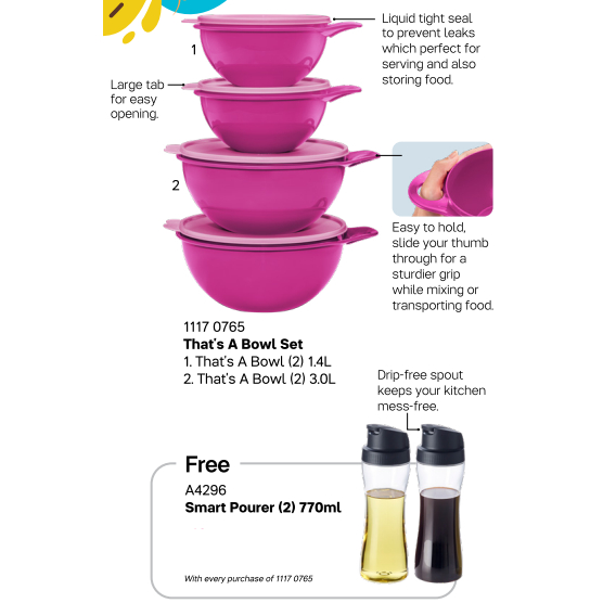 Tupperware That's A Bowl Set / 1.4L / 3.0L PERCUMA SMART POURER (2 ...
