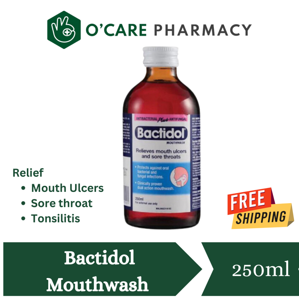 Bactidol Mouthwash 0.1 250ML Oral Antiseptic for Tonsillitis, Sore