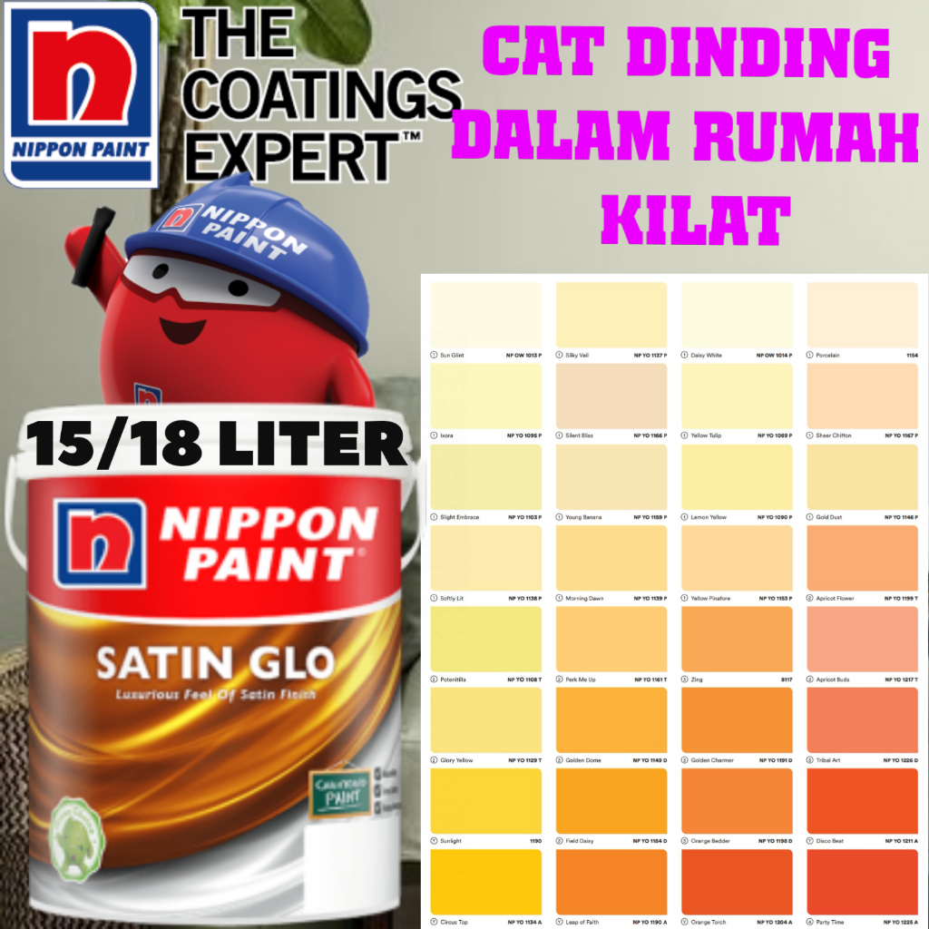 NIPPON SATIN GLO 15/18 LITER INTERIOR SHEEN WASHABLE PAINT / CAT