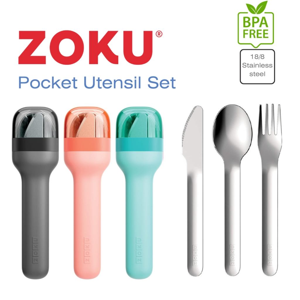Zoku Premium Stainless Steel Pocket Utensil Set Fork Knife Spoon Travel