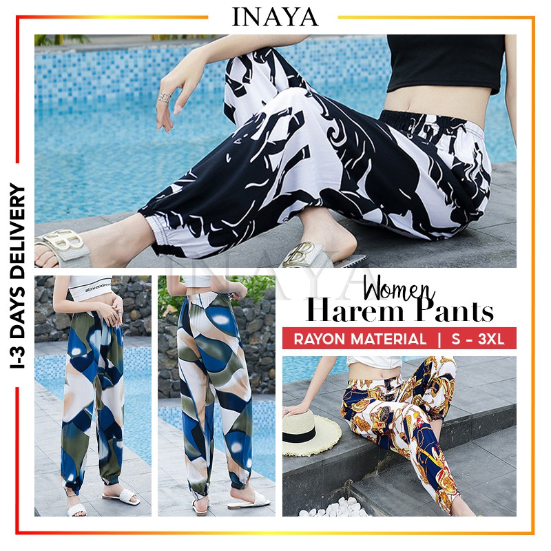 INAYA Women Long Pants Casual Printed Trousers Summer Thai Beach Wear Harem  Loose Jogger Seluar Panjang Wanita_DR00152