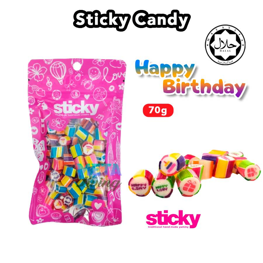 Sticky Candy Gula Gula Viral Stok Sedia Thank You Happy Birthday T I Love U Sweet Sour 6725