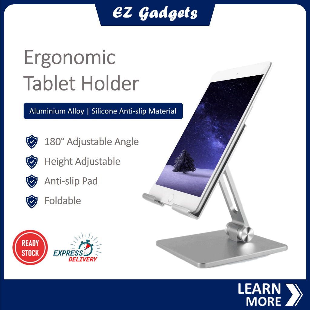 [Ready Stock] Aluminum Alloy Tablet Stand Foldable Adjustable Sturdy