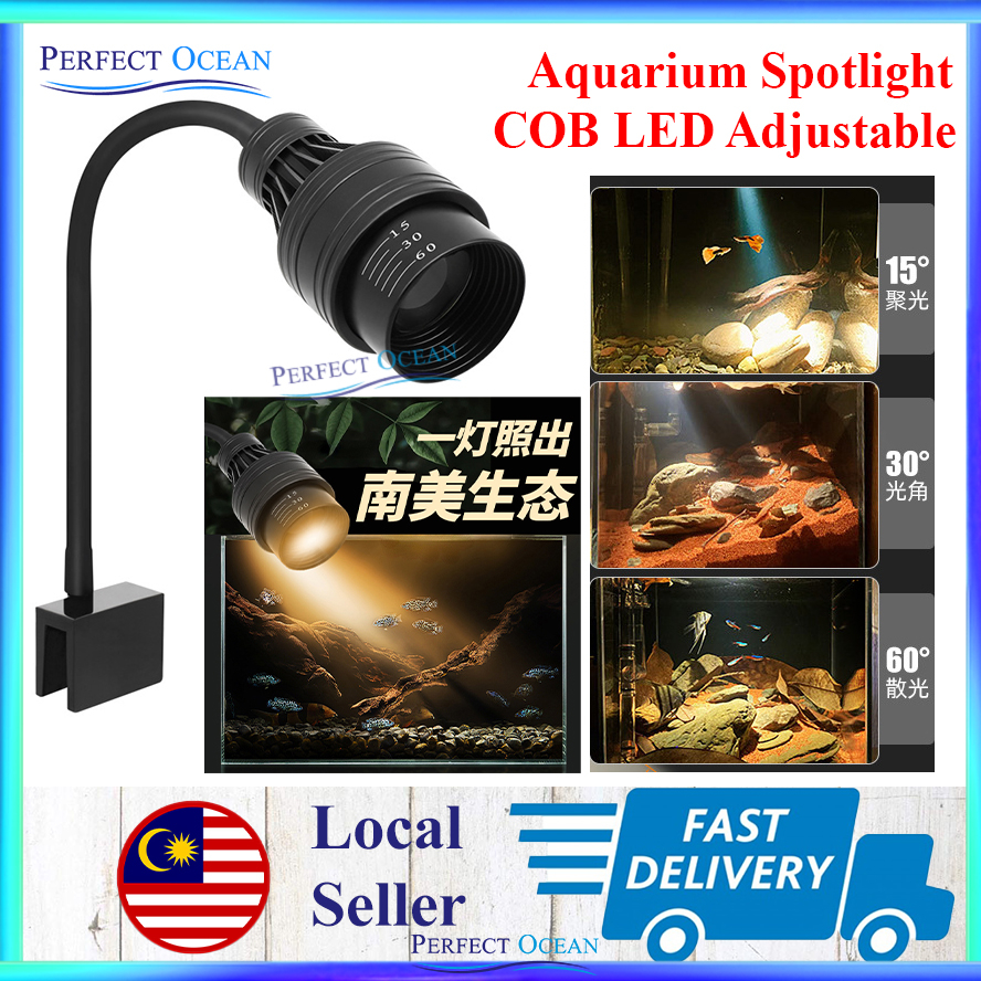 Aquarium Spotlight Three Colour COB LED Adjustable Light Lamp Fish ...