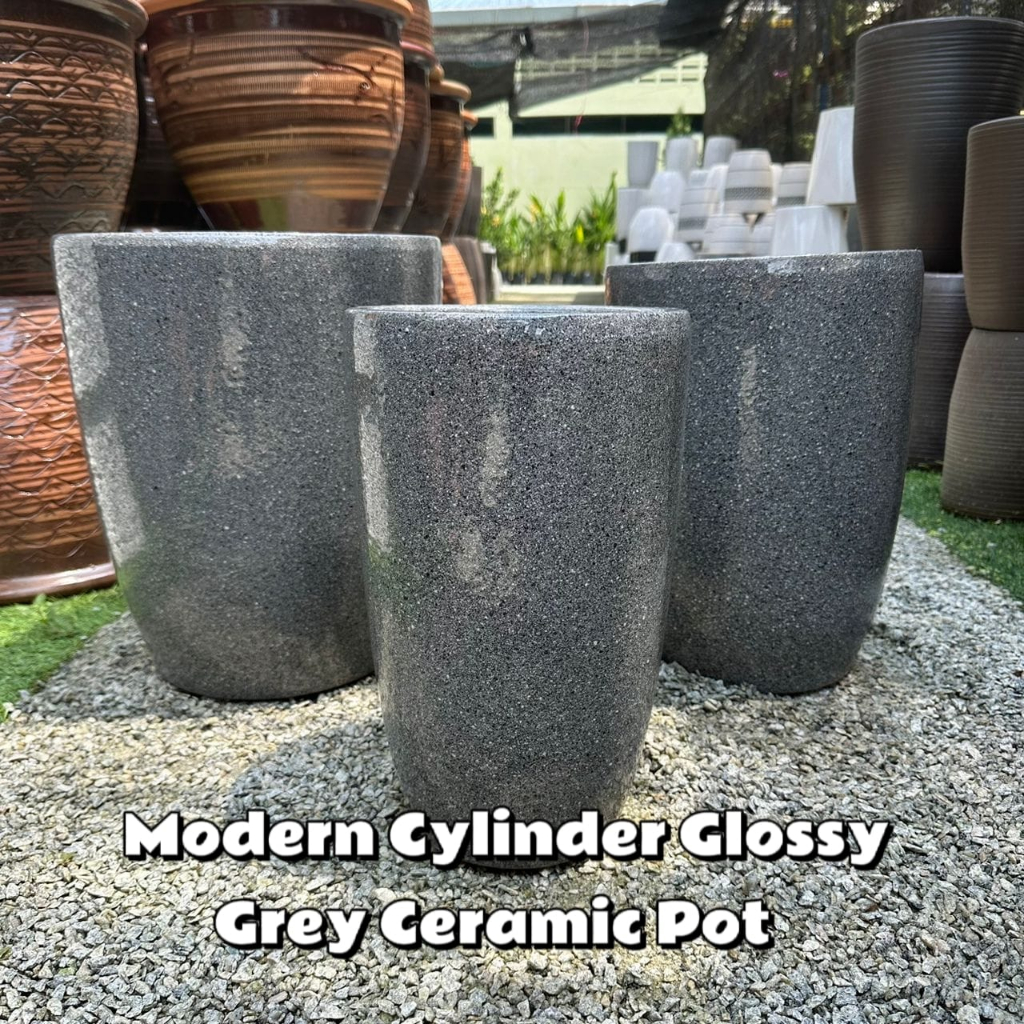 GPS Green Plant Society XTRA Large Cylinder Glossy Grey Ceramic Pot 特大 ...