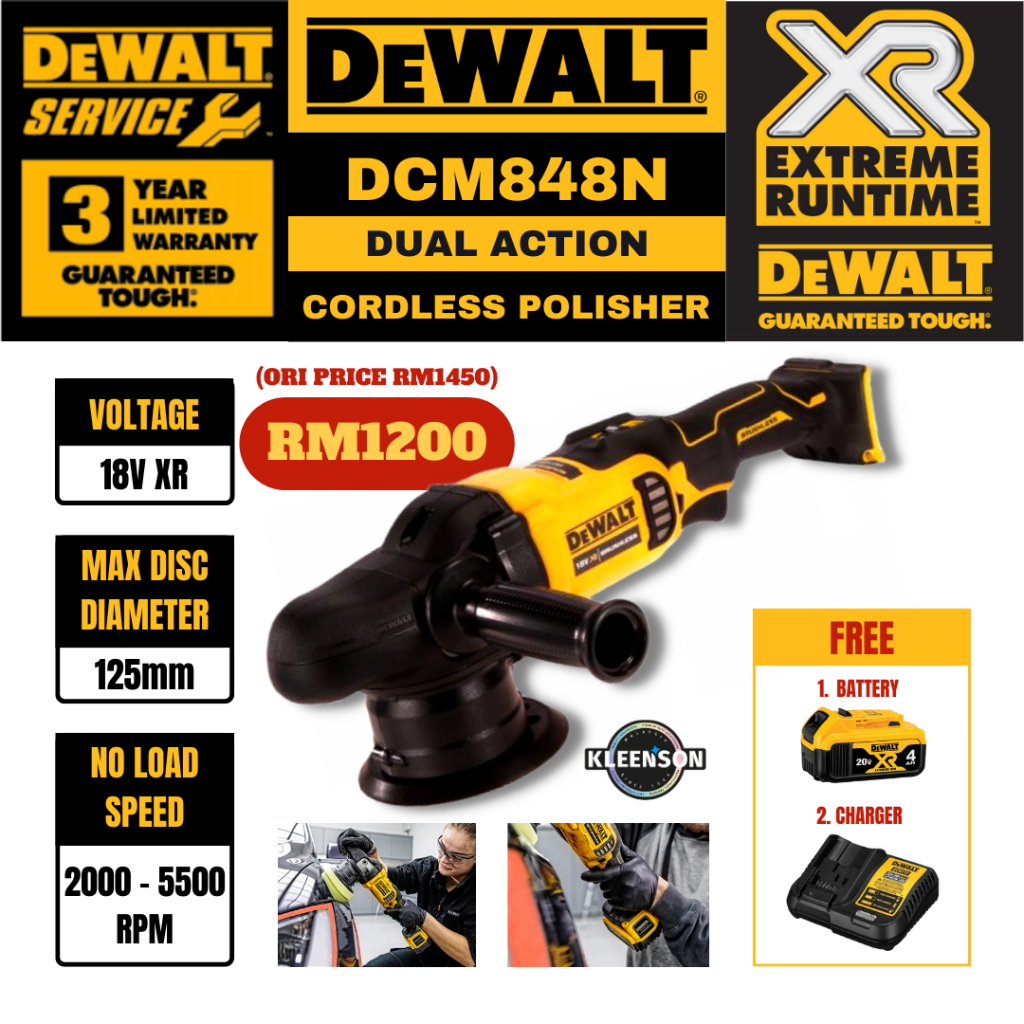 DEWALT® DCM848N 18V XR Brushless 125mm Dual Action Cordless Polisher ...