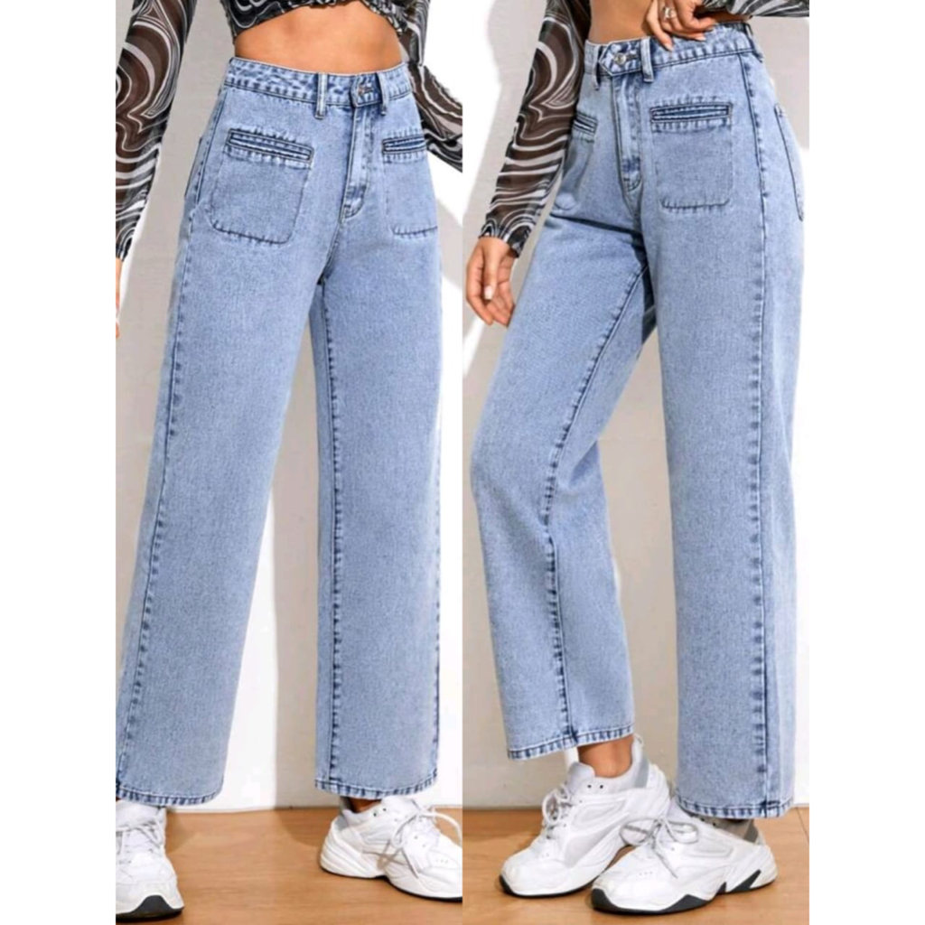 Wide Leg acid wash Jeans,small front pocket, ready stock Malaysia