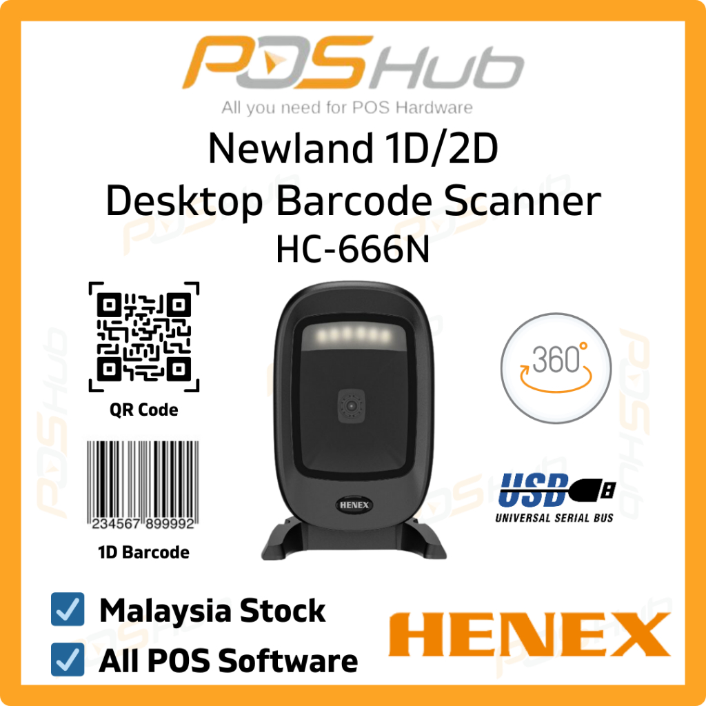 Henex HC666 USB 1D/2D Desktop Barcode Scanner Ewallet Scanner QR ...