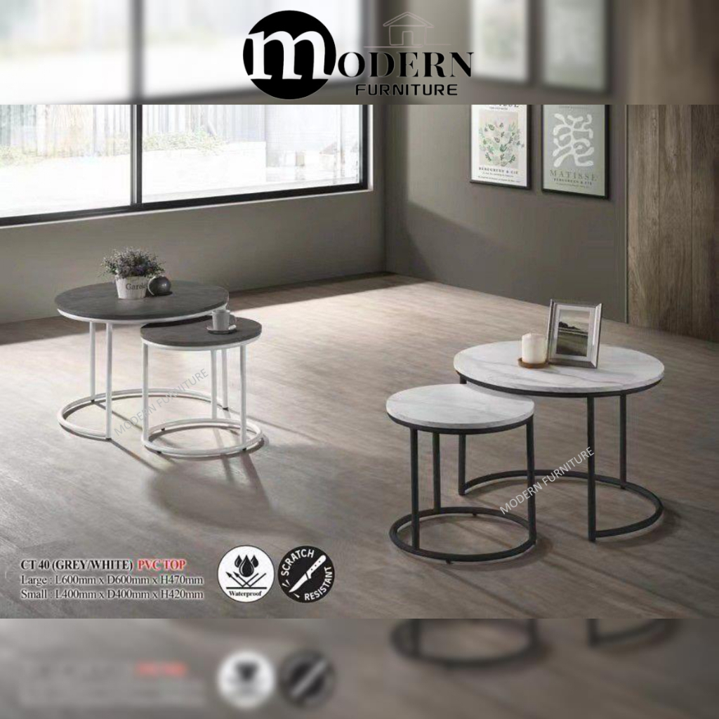 Coffee Table (PVC Top) - CT 40 - JS1023 (Colour: White / Grey) - Ready ...