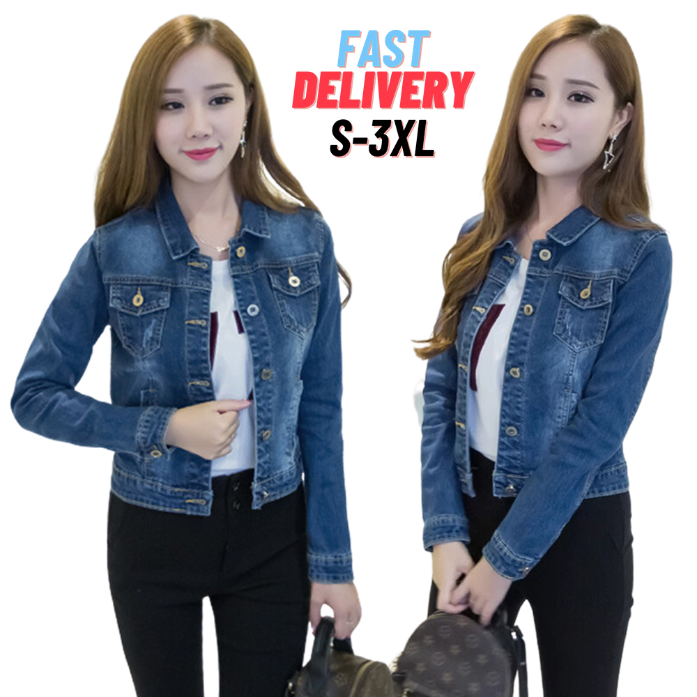 (MSIA READY STOCK) JAKET WANITA Long Sleeve Denim Jackets Short Denim