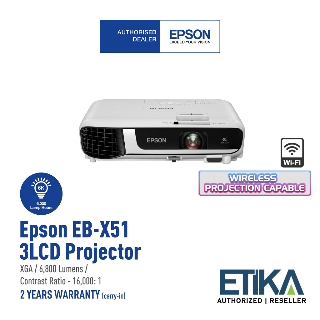 Epson EBX51 XGA 3800 Ansi Lumens 3LCD Business Projector Wireless Projection Optional
