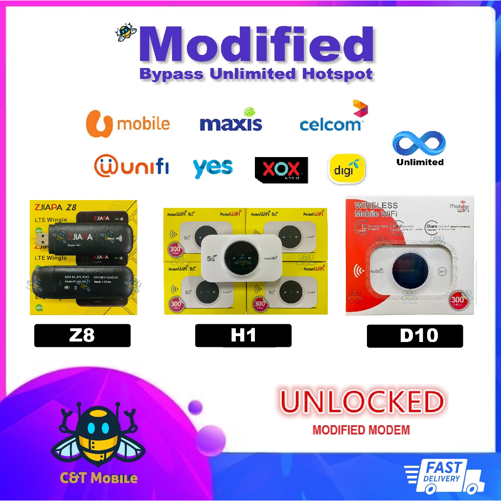 Modified 4G Portable Modem D10 / H1 / Z8 Unlock Bypass Unlimited ...