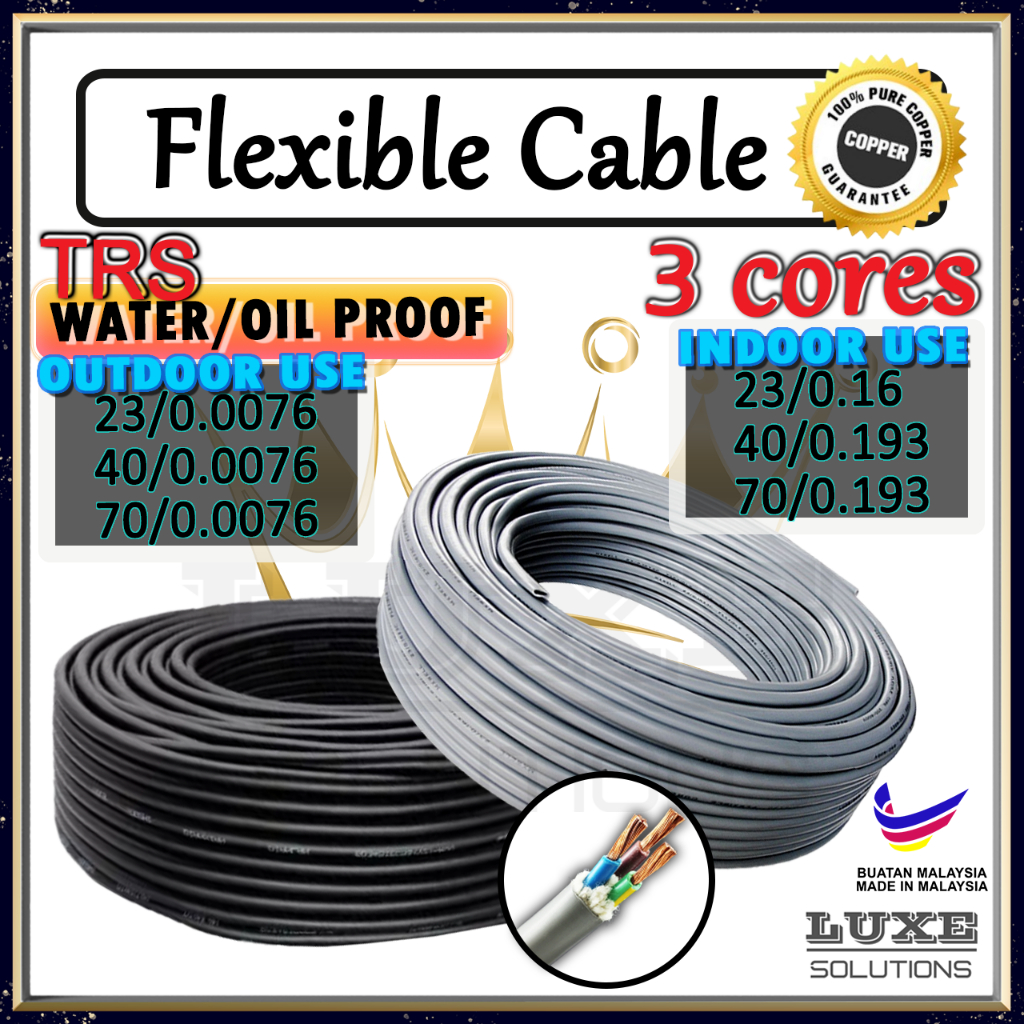 ️100% Pure Full Copper ️ ⭐roll⭐3 Core Flexible Wire Cord Cable PVC ...