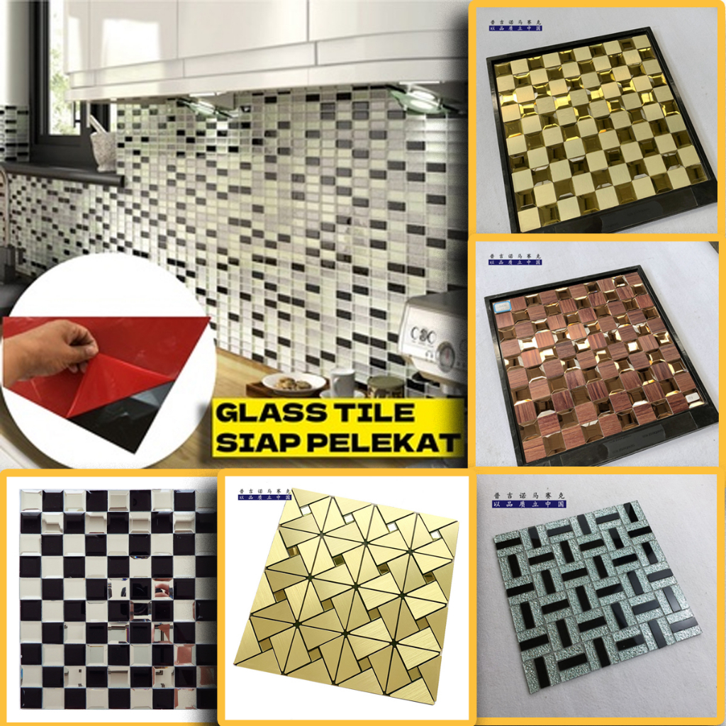 20 design Backsplash Crystal Glass Tile Siap Pelekat Self Adhesive