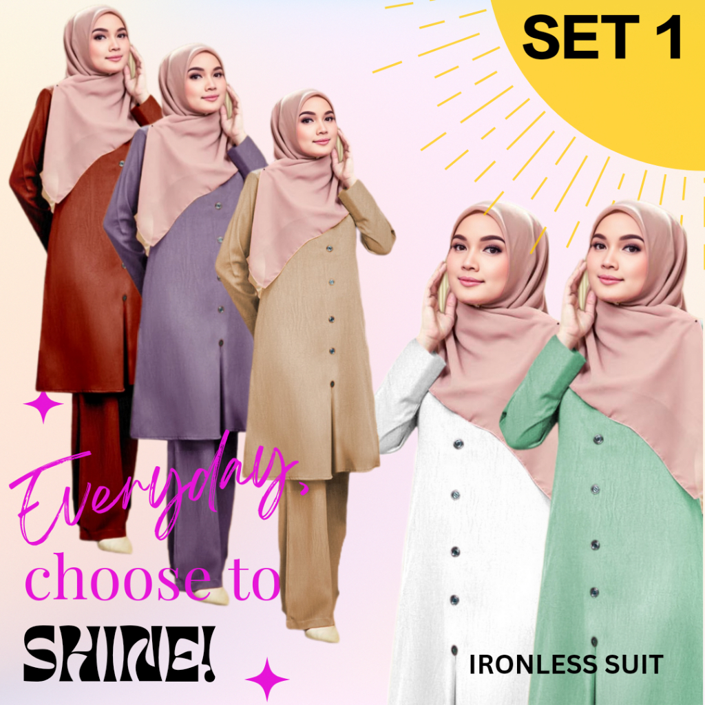 SET 1-SUIT PUSPA IRONLESS, ADA POCKET, PLUS SIZE, LONG BLOUSE WITH ...
