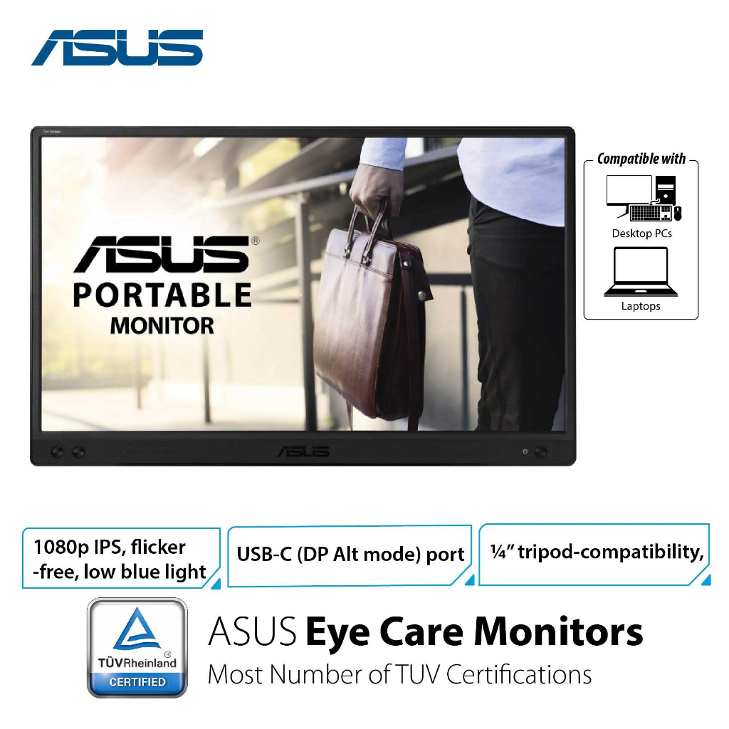 ASUS ZenScreen MB166C Portable USB Monitor- 15.6 inch, Full HD, IPS ...