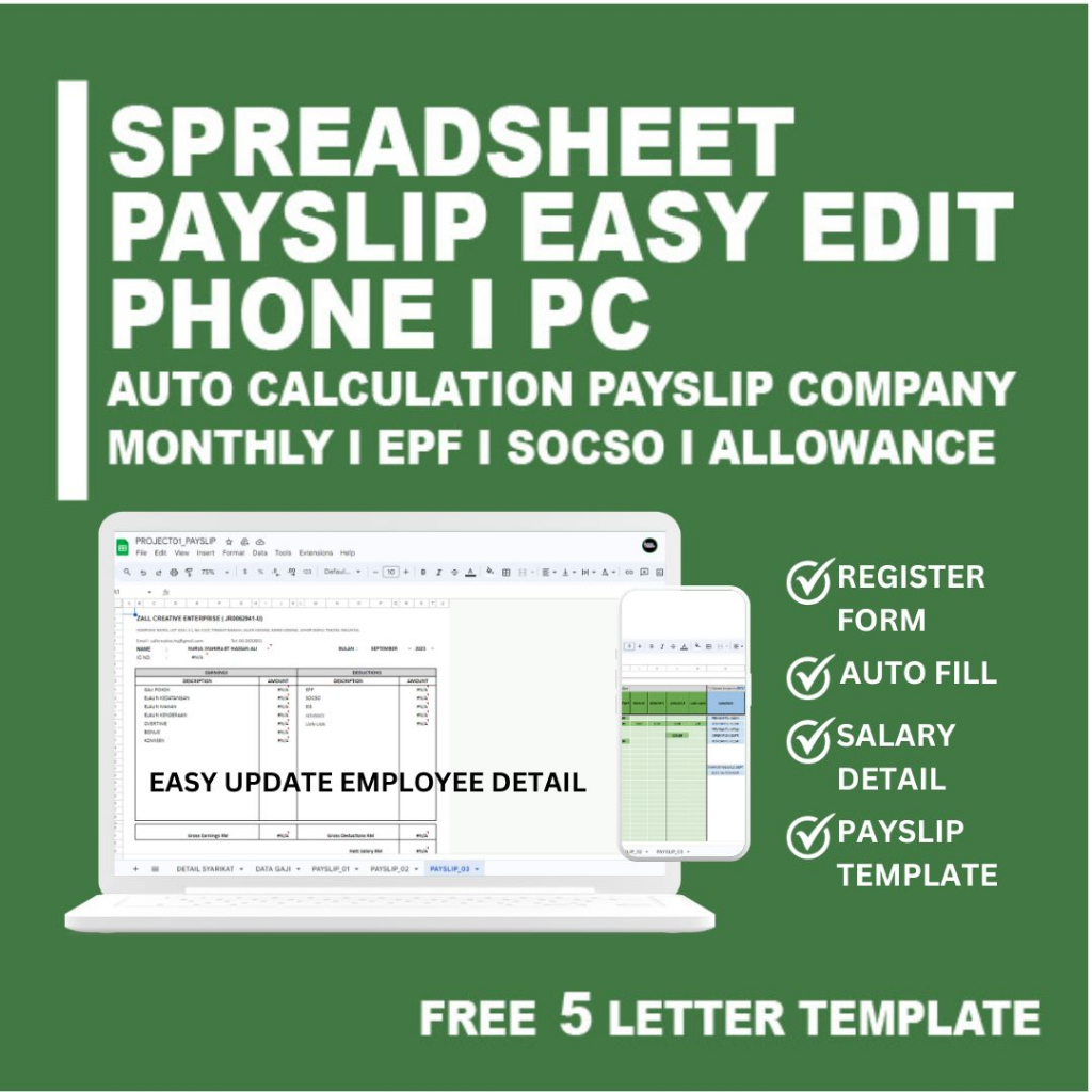 Template Slip Gaji / Payslip Auto Calculation Full Edition Excel