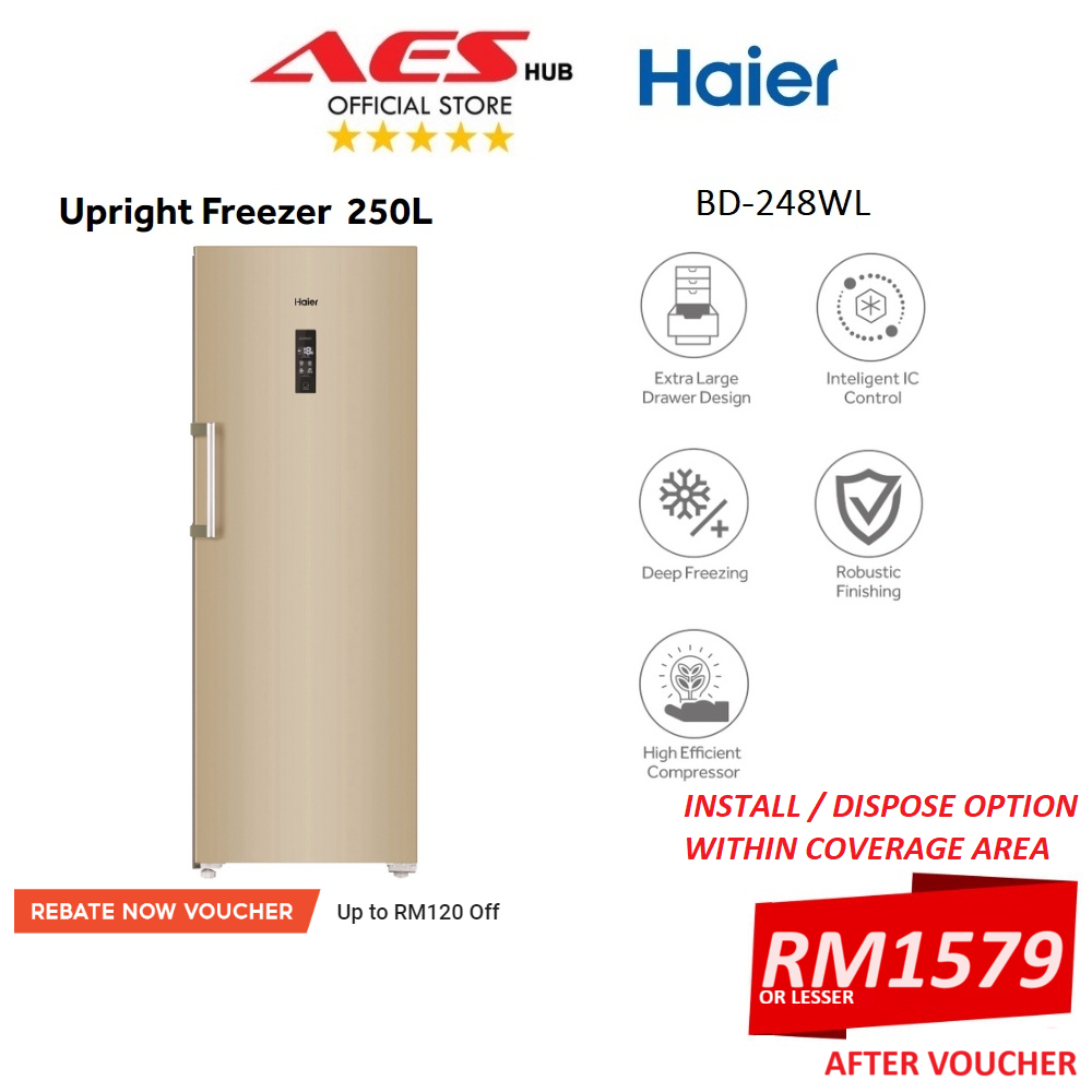 Haier 250L Large Capacity Upright Freezer Digital No Frost Peti Sejuk Beku Deep Freezer Peti