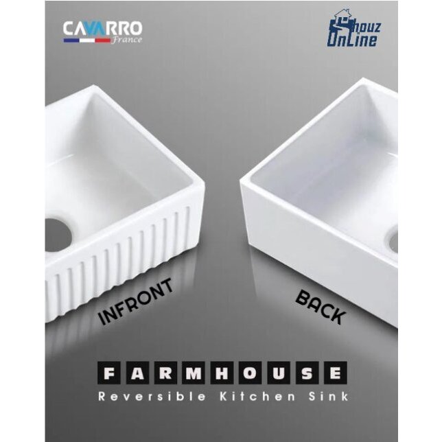 24" REVERSIBLE FIRECLAY FARMHOUSE KITCHEN SINK 8" DEPTH WITH OR WITHOUT