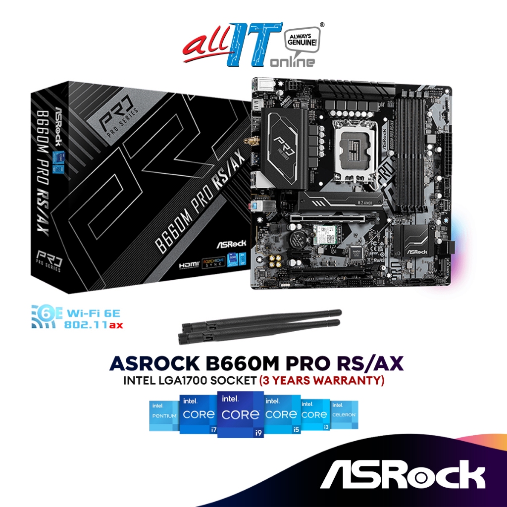 AsRock B660M Pro RS/AX Micro ATX (mATX) Intel LGA1700 Motherboard | Support  13th & 12th Gen Intel