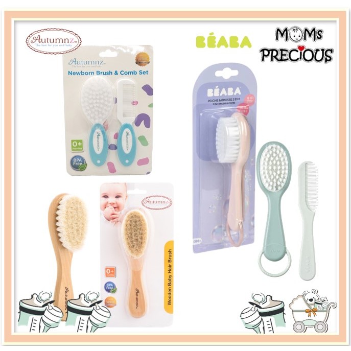 Autumnz Newborn Brush & Comb Set / Wooden Baby Hair Brush / Beaba 2 in