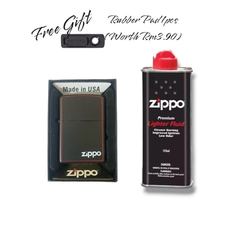 🔥Original Zippo Fluids 125ml+ Plain Black Red Line Zippo Oil Lighter