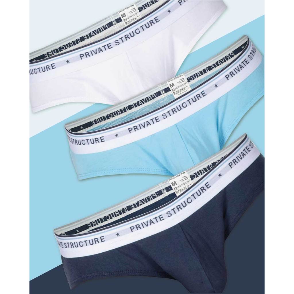 Private Structure Mens Underwear 5lements Mini Brief Mist White Stream Blue Deep Navy 3 Pcs 4395