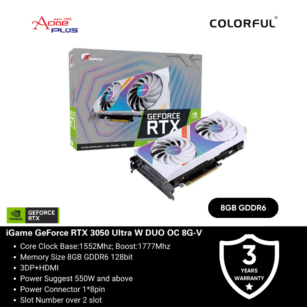 (AONE PLUS SS2) Colorful iGame GeForce RTX 3050 Ultra W DUO OC 8G-V ...