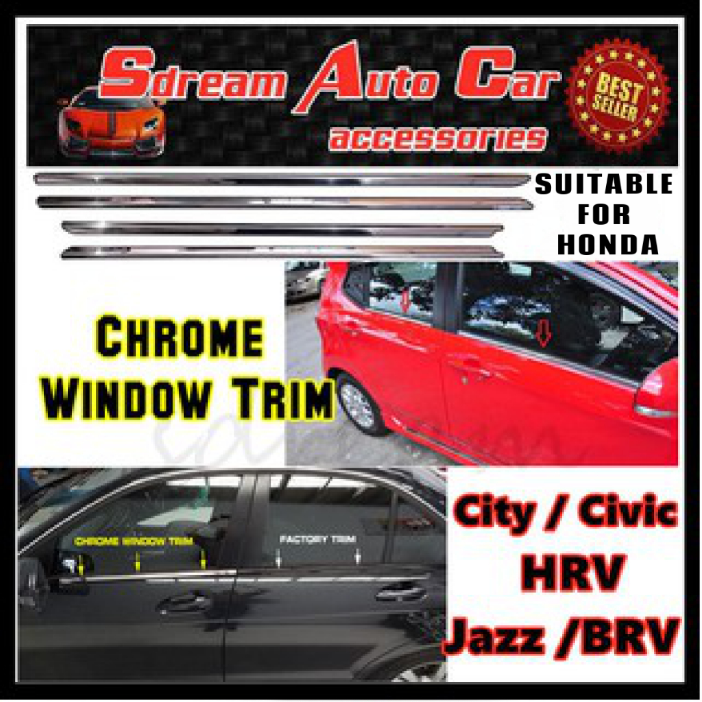 Honda City/Civic/HRV/Jazz/BRV Window Chrome Lining / Door Belt Moulding