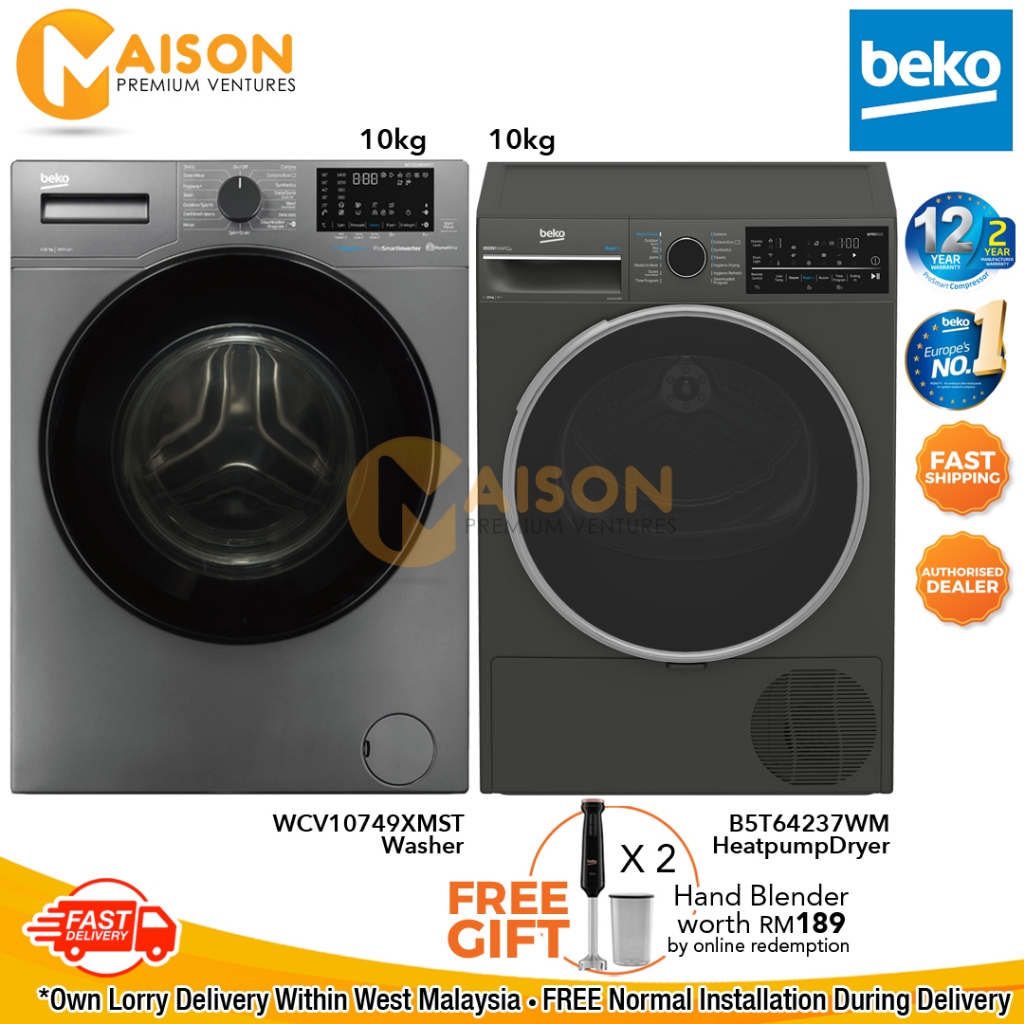 Beko Inverter Front Load Washer 10KG WCV10749XMST + Beko