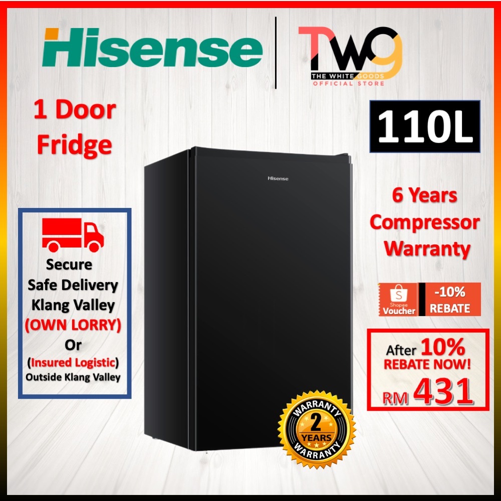 [FREE SHIPPING] HISENSE 110L GLASS BLACK SINGLE DOOR FRIDGE