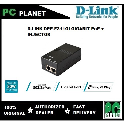 D-Link DPE-F311GI Gigabit PoE+ Injector to Supply Power to Network CCTV ...