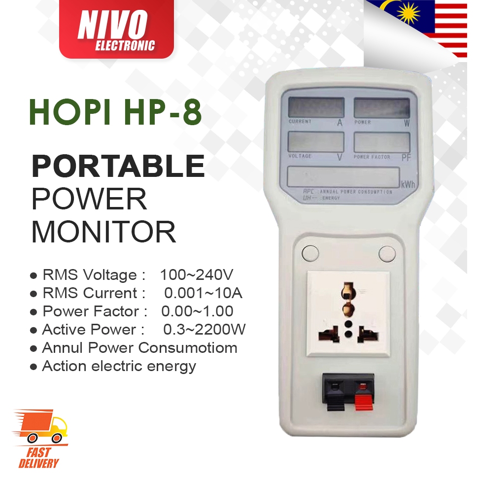 HOPI HP8 10A PORTABLE POWER METER MONITOR AC POWER CURRENTVOLTAGE