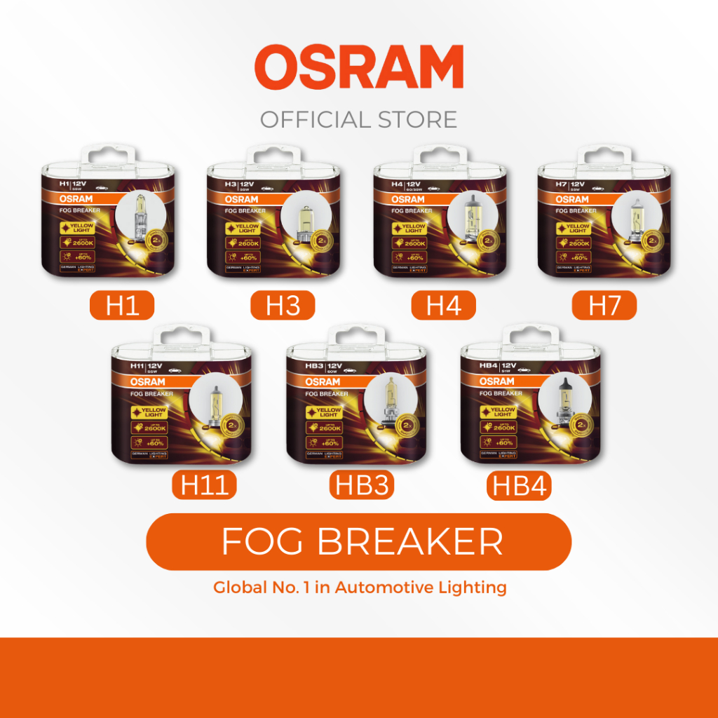 OSRAM Fog Breaker | Halogen Bulb | 1 SET 2 PCS | All Sizes | H1, H3, H4 ...