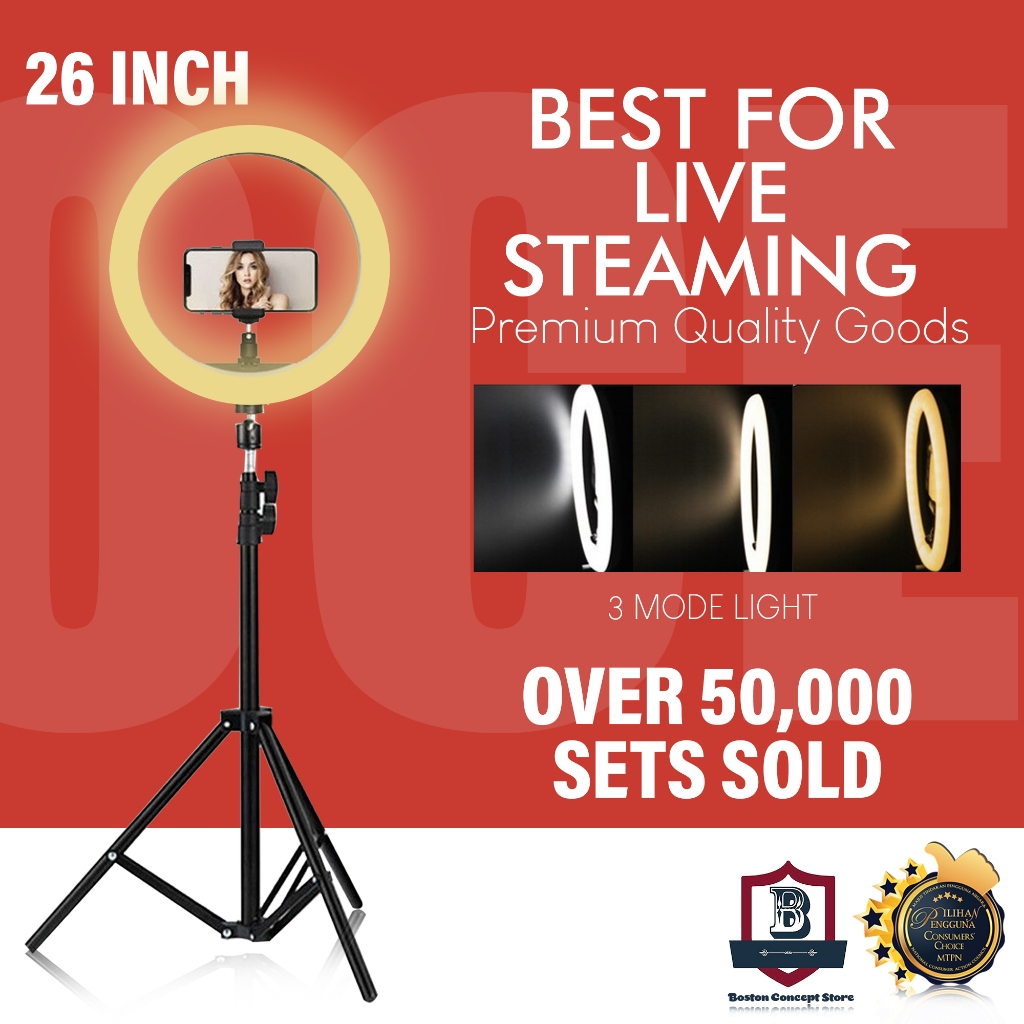 BOSTON 3D LED Selfie Ring Light 26CM/33CM with 210cm Tripod Ringlight ...