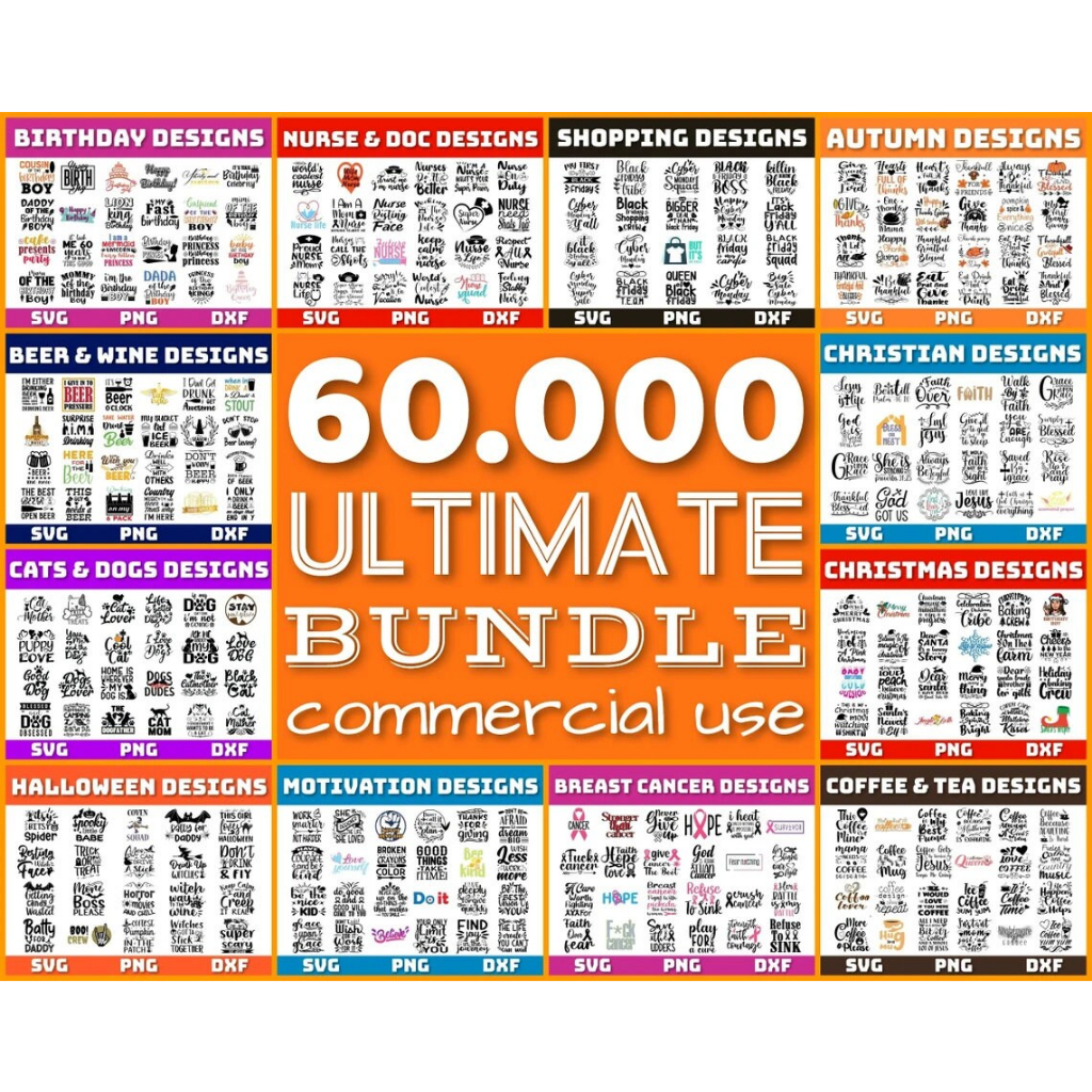 60.000 svg bundle, Designs bundle, Motivation svg, Funny quotes set ...