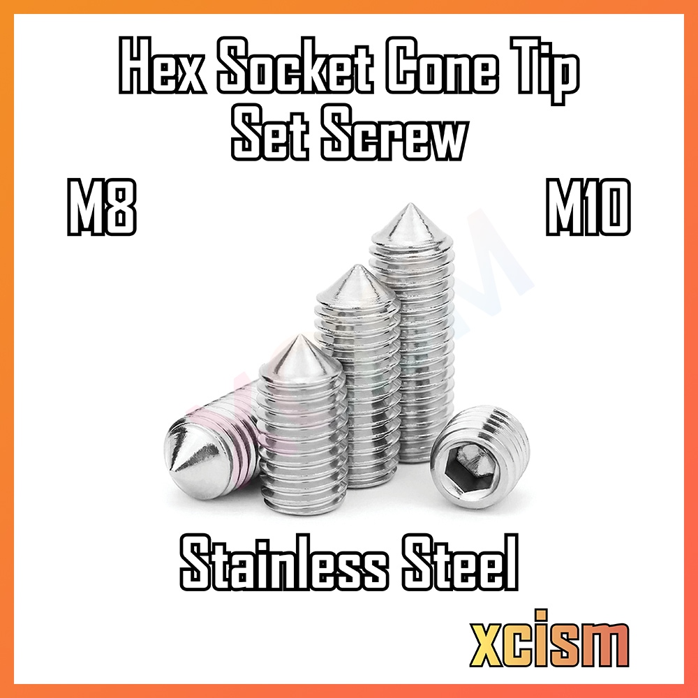 [M8 M10] Hex Socket Cone Tip Headless Grub Screw Allen Key Set Bolt