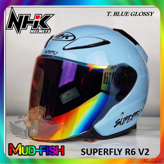 TOPI KELEDAR NHK R6 V2 Superfly HELMET (T BLUE GLOSSY) | Shopee Malaysia