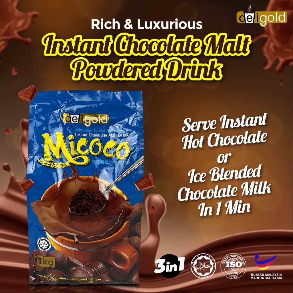 Deligold Micoco Instant Chocolate Malt Drink 1kg, Minuman Pagi Halal ...