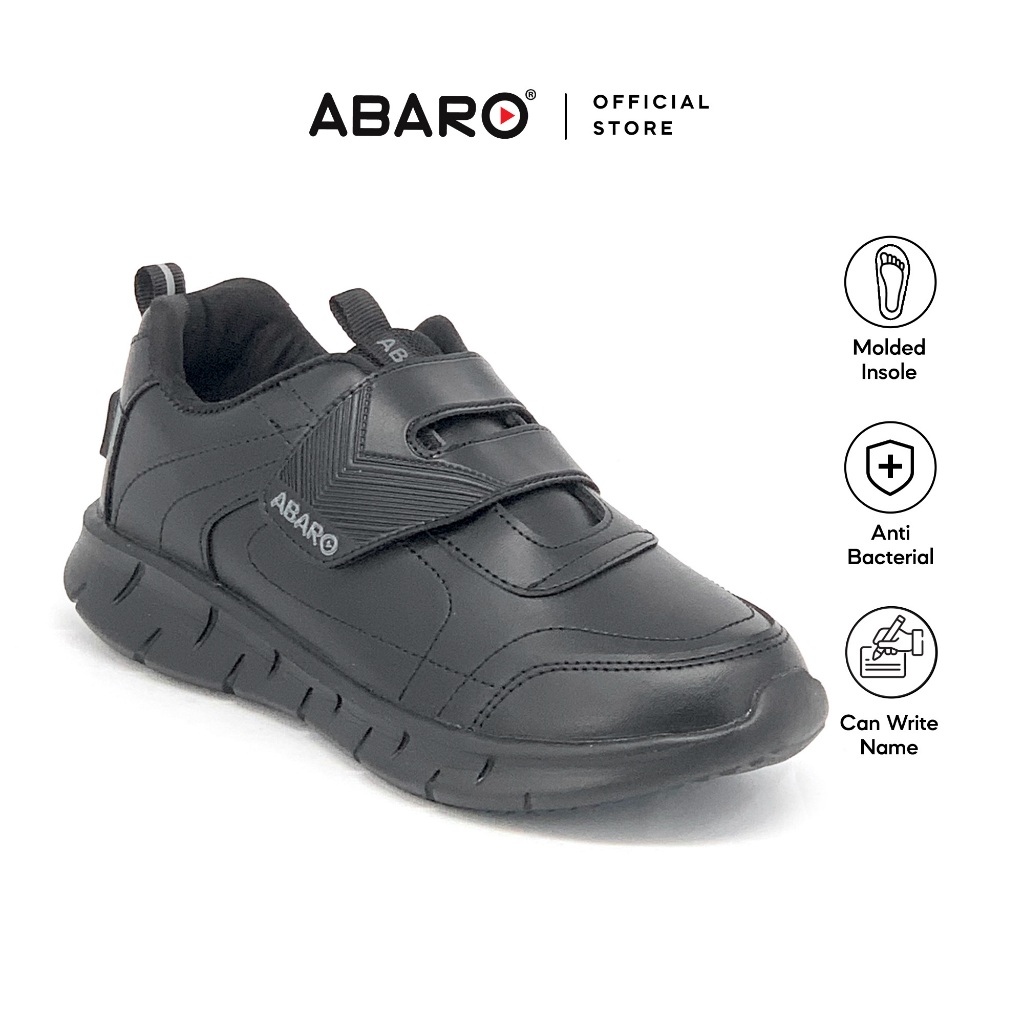 Abaro Water Resistant 2808n Ultra Light Sneaker School Shoes Black Name