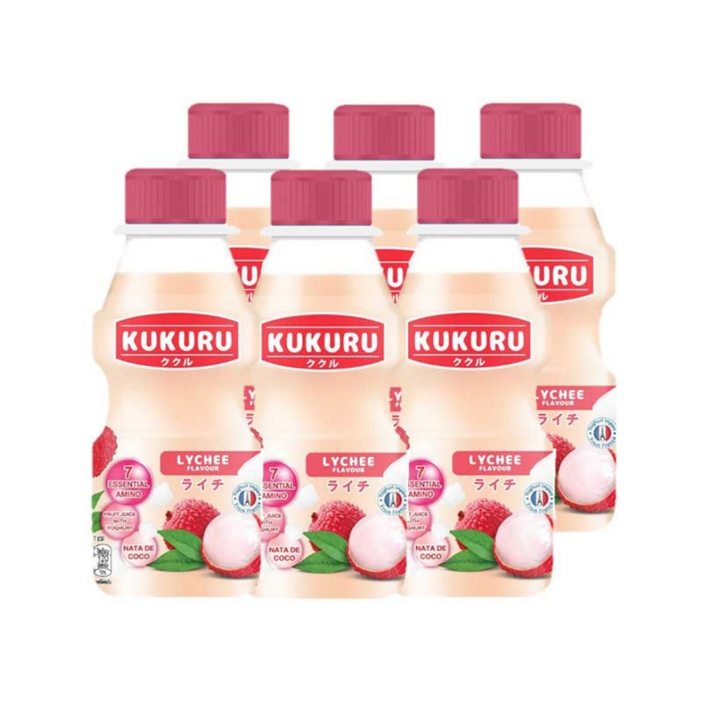Kukuru Lychee Yogurt with Coconut Jelly 280 ml. (Pack of 6 bottles