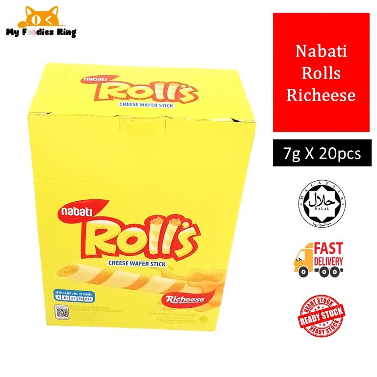 7g x 20pcs Nabati Rolls Wafer Stick Richeese cheese / Richoco Chocolate ...