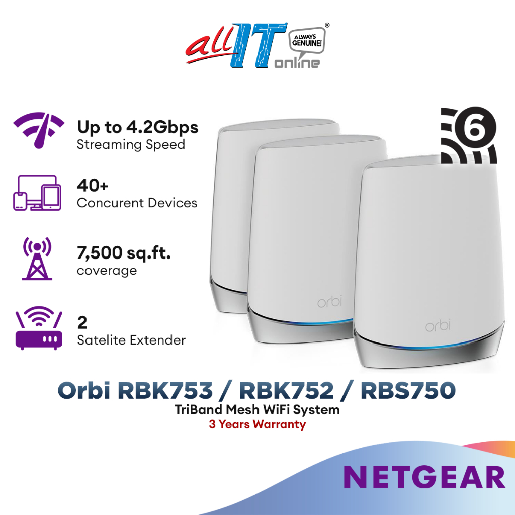 Netgear Orbi™ Tri-Band WiFi 6 Mesh System AX4200 RBK753