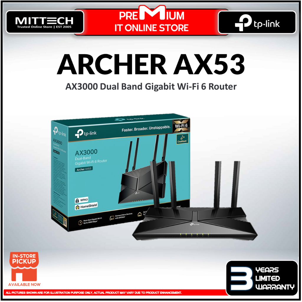 TP-Link Router Archer AX53 AX3000 WiFi 6 Gigabit Easymesh Dual Band 2 ...
