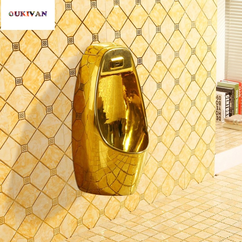 Gold Ceramic Wall Urinal Pot Luxury AntiOdor European Style High