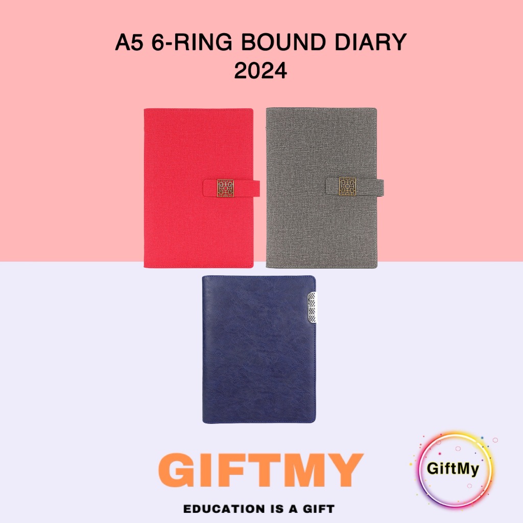 【Ready Stock】A5 6Ring Bound Diary Notebook 2024 Sponge Padded Cover